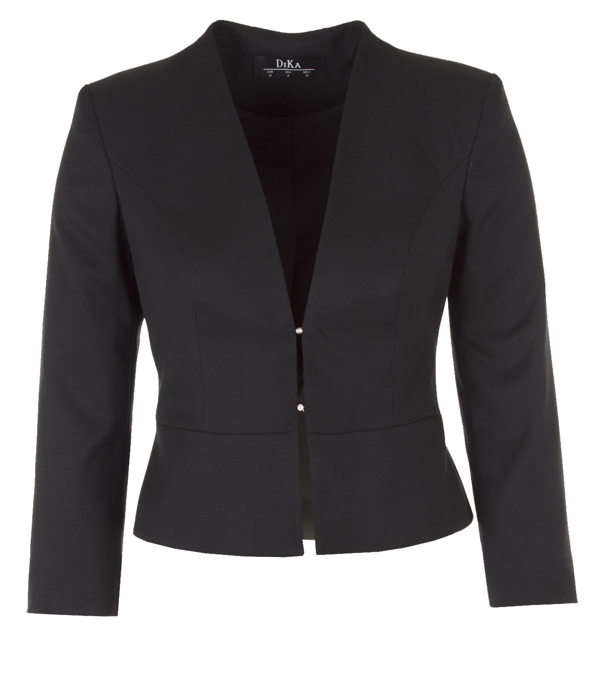 Fitted jacket without lapels with two pearl-type buttons fastening 0