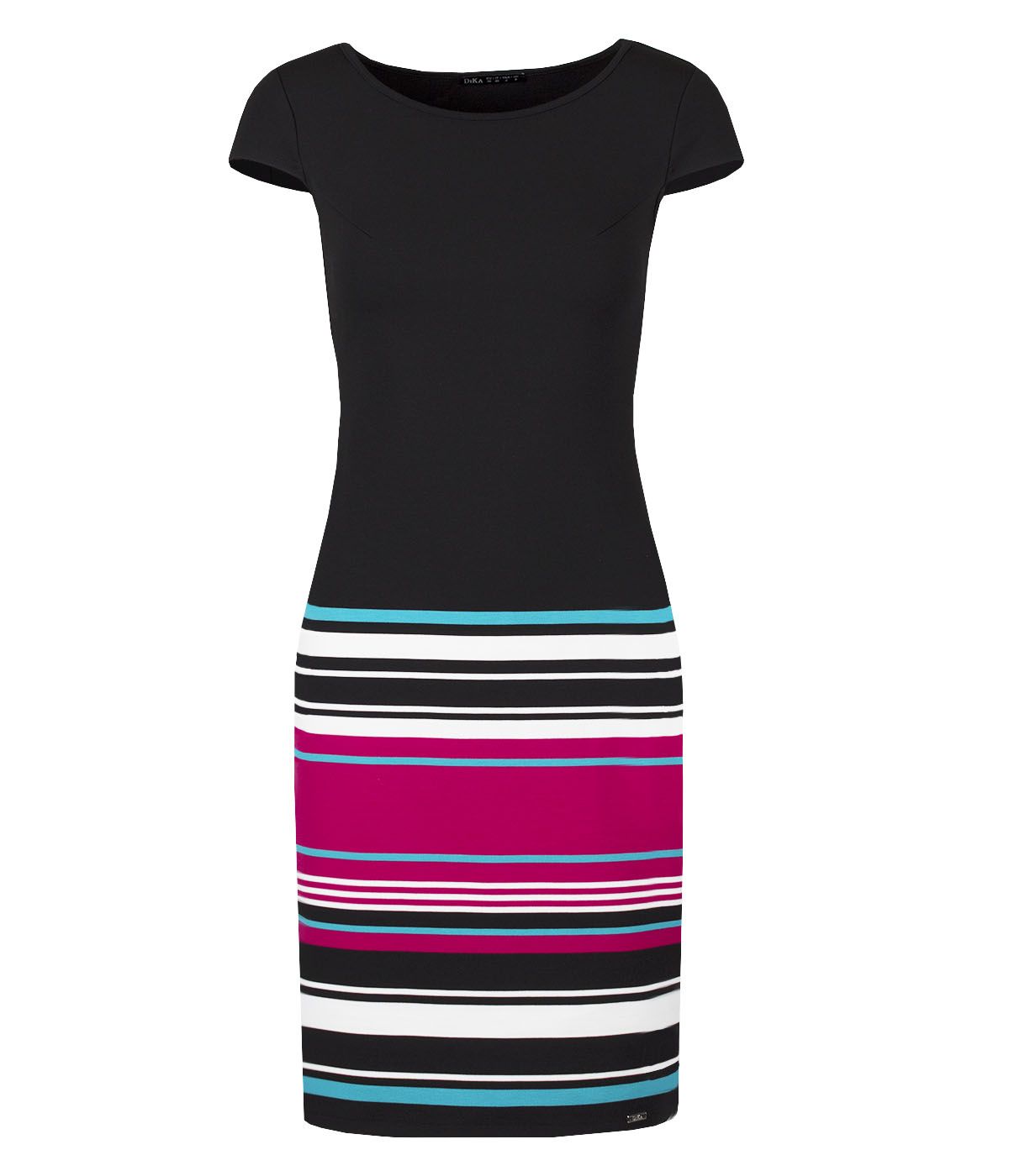Bodycon short-sleeved dress with stripes print in the lower part 0