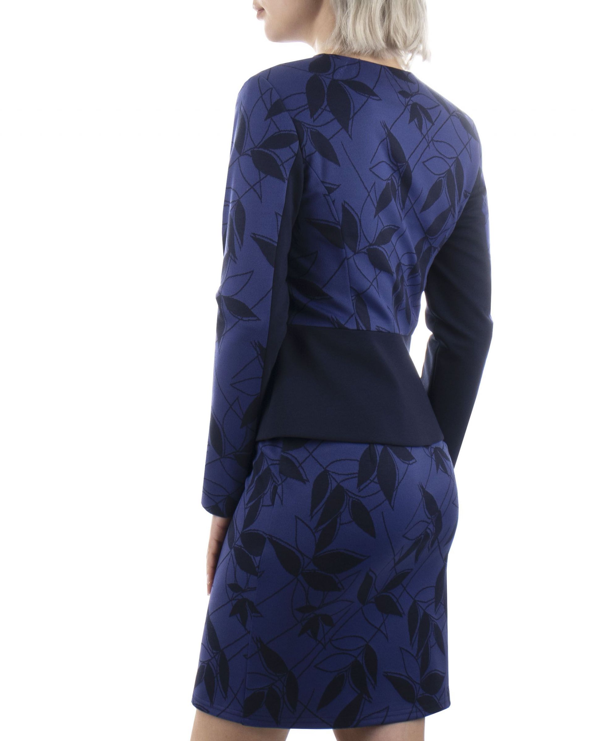 Zipper jacket with round neck, with contrasting elements with stylized leaves print 3