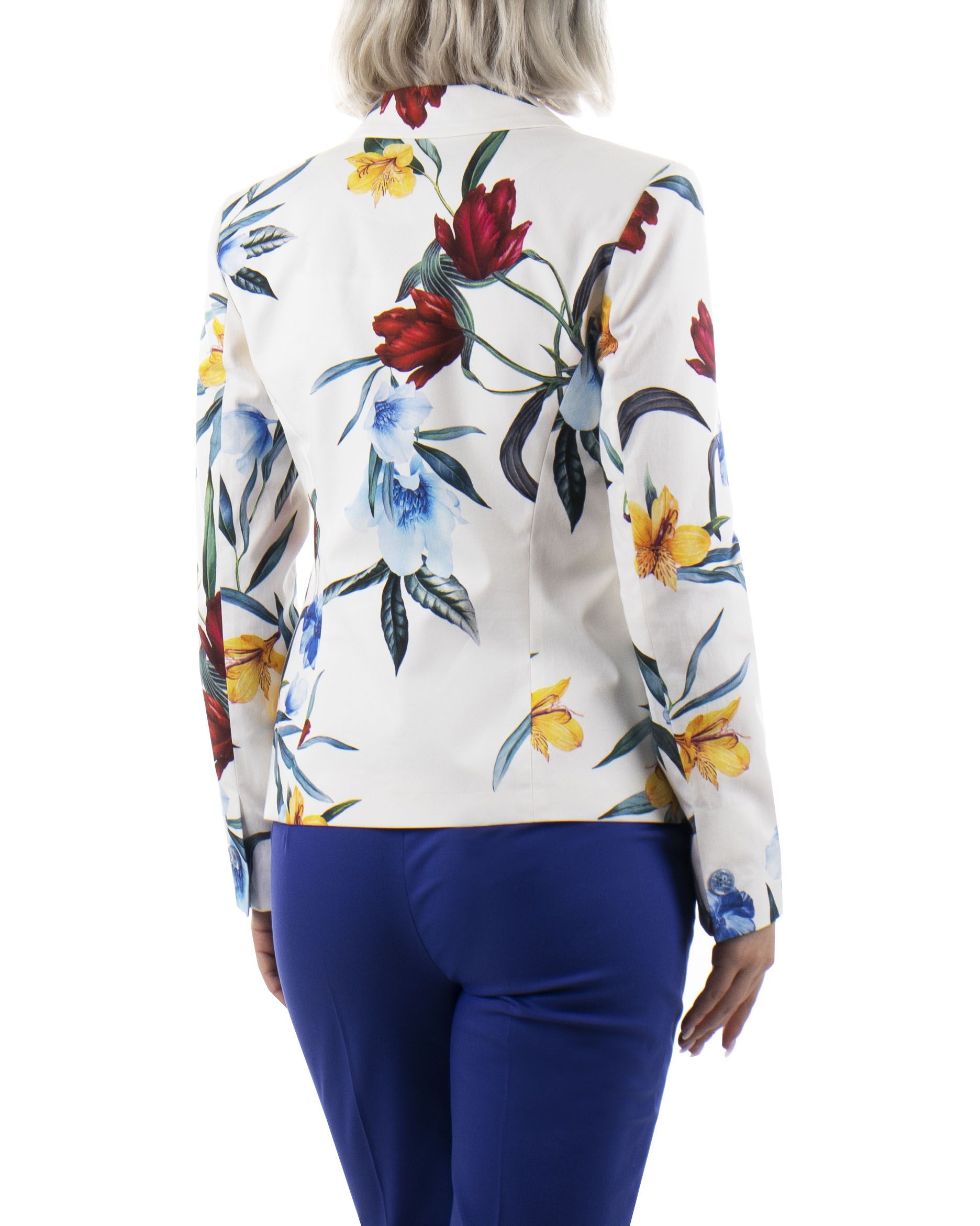 Cotton single-breasted jacket with lapels, with tropical flowers print 3