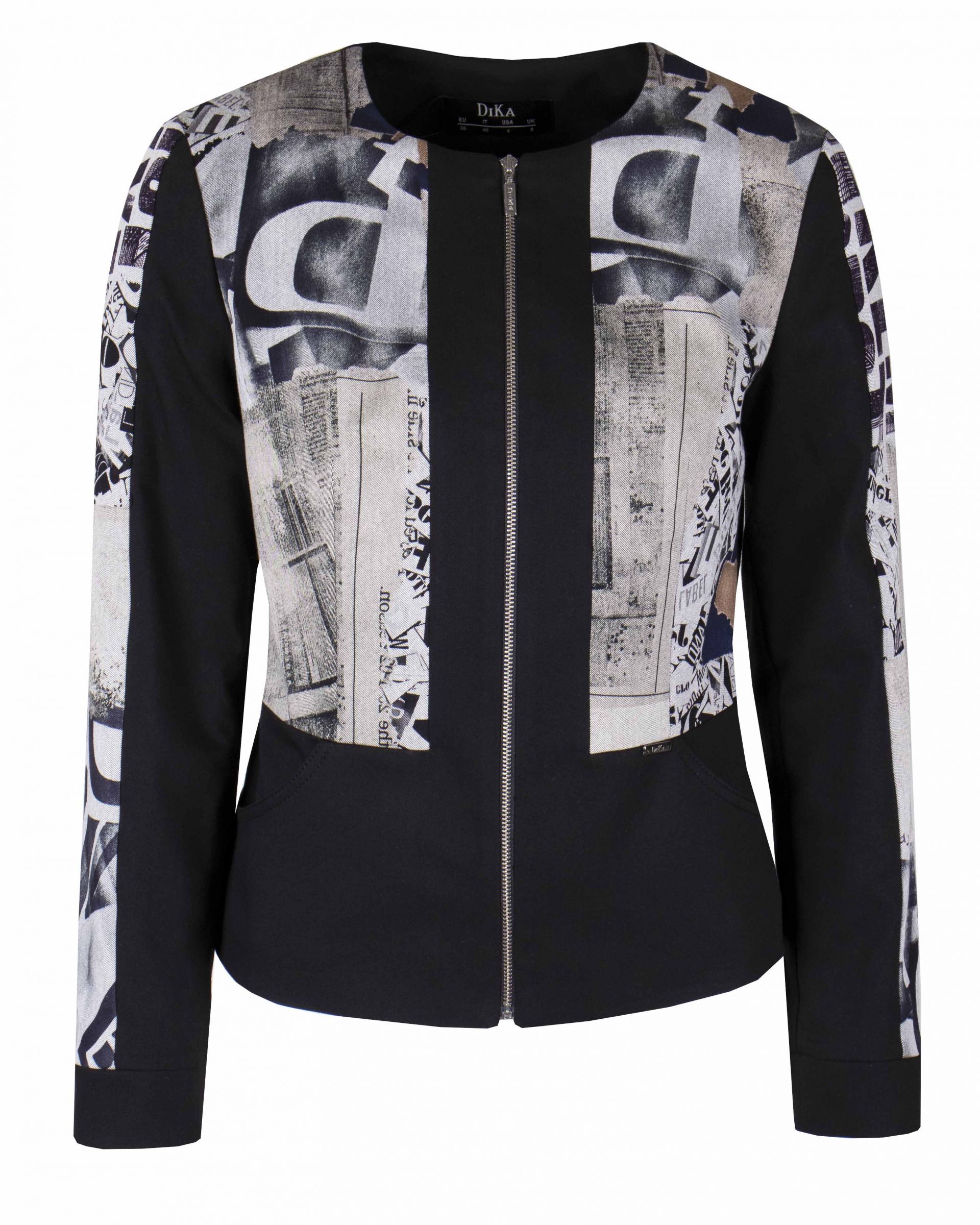 Denim jacket with zipper and round neck, with abstract print and with cotton in the composition 0