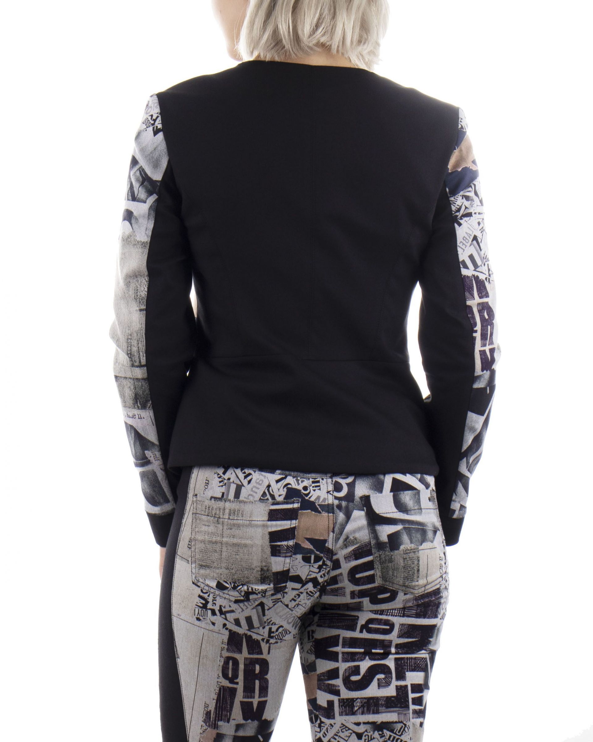 Denim jacket with zipper and round neck, with abstract print and with cotton in the composition 3